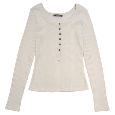 eihey诶嘿新款单排扣长袖T恤打底衫修身V领内搭外穿百搭正肩上衣