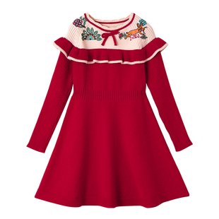 女童连衣裙2026新款拜年服女孩红色裙子儿童公主裙童装新年衣服
