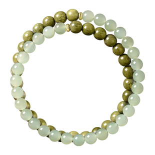 天然绿檀木手串女和田玉手链男青山黛半山半水双圈叠戴原创手饰品