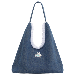 爱路喜丹宁牛仔托特包包大容量通勤女大学生上课电脑包单肩手提包