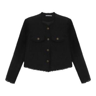 NANGOON 流苏粗纹小香风外套裙子套装黑白两色毛边春季新款上衣女