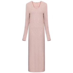 COCOBELLA优雅气质V领粉色休闲连衣裙女通勤亮葱针织长裙FR3242