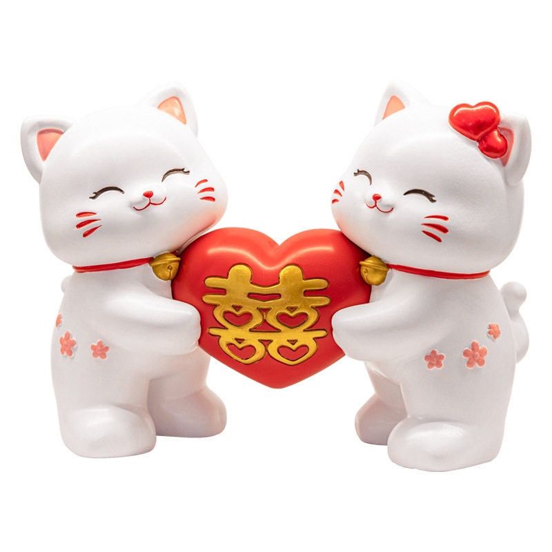 情侣樱花猫新婚礼物摆件