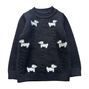 2025儿童纯羊绒衫双股厚男女童毛衣可爱小狗针织衫中小童黑色打底