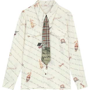 【送领带】妖精的口袋兔子印花长袖衬衫女2026早春新款设计感上衣