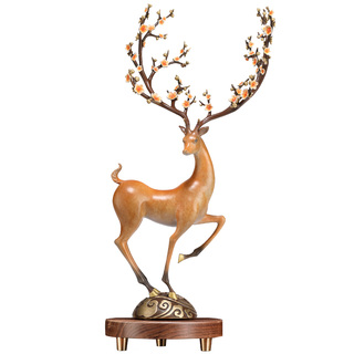 一路升华梅花鹿黄铜摆件中式家居客厅酒柜玄关桌面新家装饰品礼品