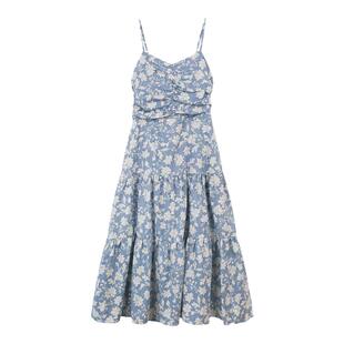 弥古抹胸吊带连衣裙后背蝴蝶结碎花长裙女夏季沙滩裙海边度假裙子