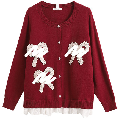 温柔风显瘦蝴蝶结立体花针织开衫