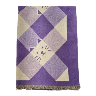 几何方斜线小猫咪装饰动物甜美可爱小清新风秋冬款女士仿羊绒围巾