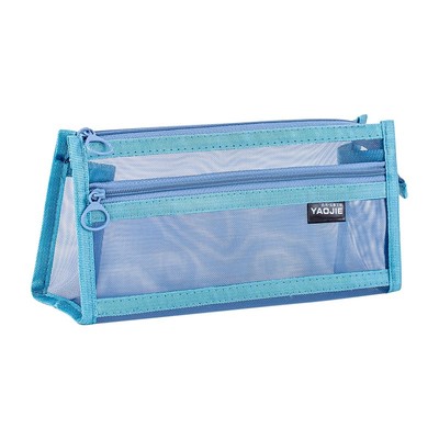 笔袋文具袋双层网纱透明学生用考试专用儿童铅笔袋双层立体大容量文具盒男女孩款新款简约便携收纳袋高颜值