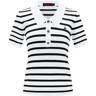 Navigare意大利小帆船短袖条纹女针织衫26夏季新款时尚翻领海魂衫