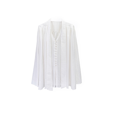 layers纯棉法式条纹宽松飘带衬衫