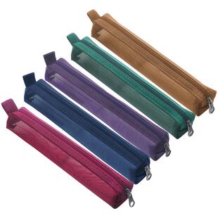 加长网纱透明笔袋可放20cm直尺画笔毛笔收纳袋书法工具充电线保护袋考试专用便携文具袋美术学生画画铅笔袋