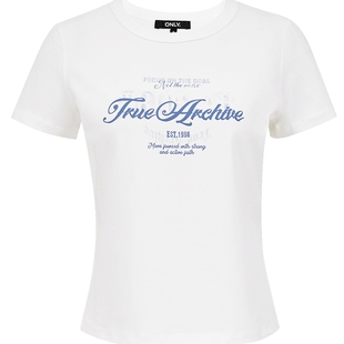 ONLY2026春季新款复古破碎胶印工艺经典圆领利落正肩短袖T恤女