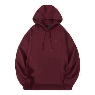 安踏加绒连帽卫衣男女款2025秋冬季酒红色宽松情侣长袖T美式帽衫
