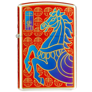 佐罗三代午马煤油打火机马年纪念版包银珐琅彩中国红夜光防风礼物