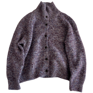 复古慵懒杂色高领纽扣开衫毛衣女宽松气质小众减龄针织外套学生冬