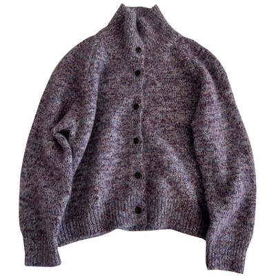 慵懒杂色高领纽扣开衫毛衣女宽松