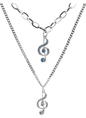 银色蓝色音符项链吊坠毛衣链