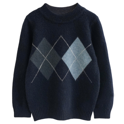 洪叶云台100%山羊绒学生毛衣男女童保暖打底衫菱格中大童双股加厚