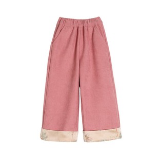 NORNOR童装 女童国风阔腿裤拼接2026新款儿童加绒新中式直筒裤