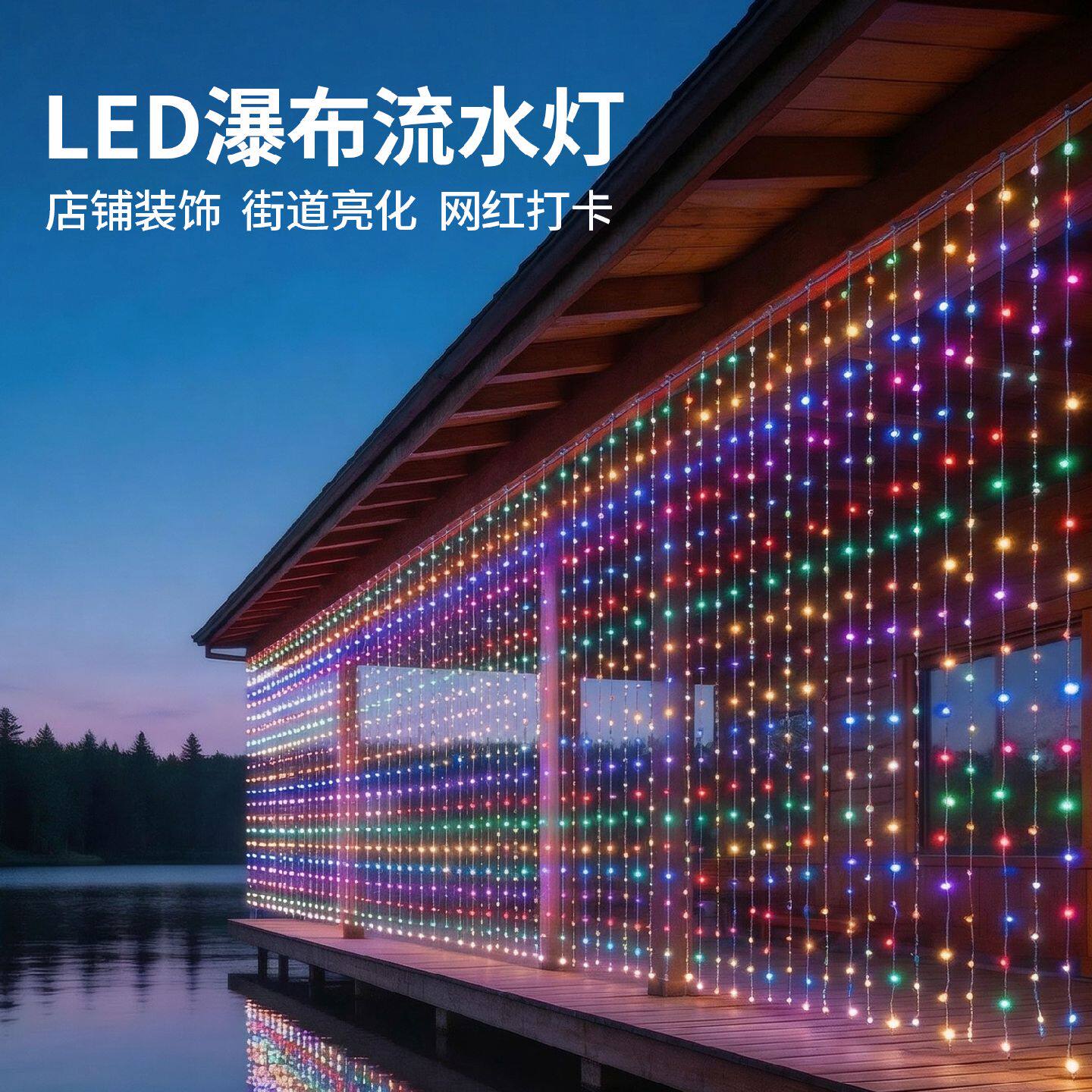 led彩灯串灯闪灯七彩瀑布流水灯家用庭院装饰氛围灯农村院子布置
