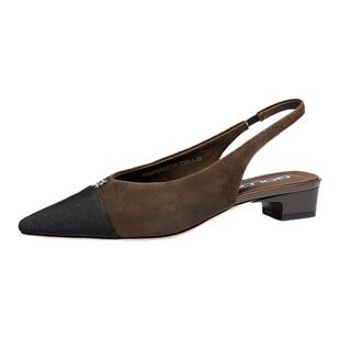 金利来包头凉鞋女2025夏季新款女鞋真皮百搭低跟后空尖头时装凉鞋