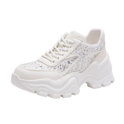 哈森舒适百搭水钻老爹鞋女2026新款厚底增高旅游鞋HCS268403