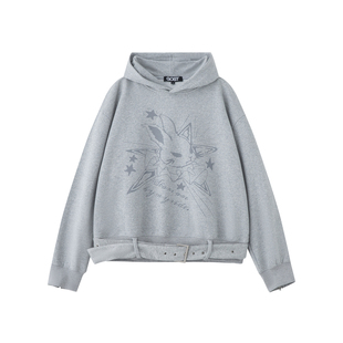 GOST潮牌原创中世纪哥特兔子灰色连帽卫衣百搭上衣