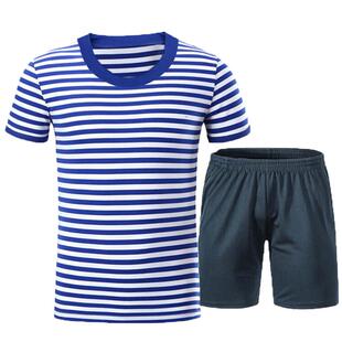 正品海魂衫套装男女夏季速干运动跑步短袖短裤条纹体能训练服t恤