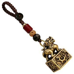 【五台山推荐】2026马年黄铜麒麟印章钥匙扣挂饰招财进宝生肖挂件