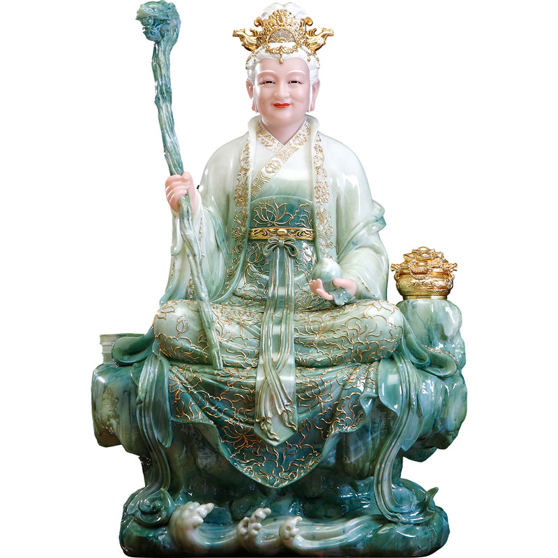 汉白玉镀金泰山奶奶神像供奉摆件