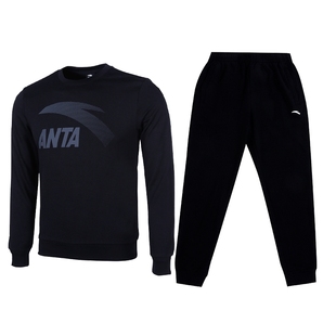 安踏加绒运动套装男秋冬季卫衣宽松大码套头衫跑步健身休闲保暖衣