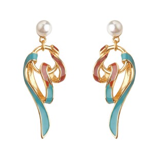 国潮彩绘敦煌系飘带手工耳环女珐琅滴釉高级感耳饰新品国风穿搭