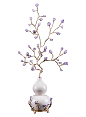 皇普森天然紫水晶葫芦摆件紫气东来玄关电视柜壁龛装饰品乔迁新居