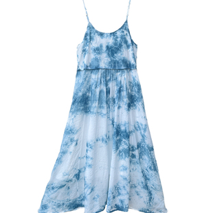 白鹿同款原版扎染吊带连衣裙手工植物染云南大理旅游海边拍照长裙