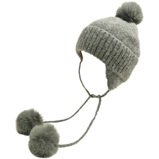 秋冬新款可爱毛球白色针织毛线帽子女百搭保暖显脸小护耳包头帽潮