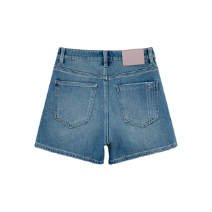 【现货】西草儿6823牛仔短裤女夏浅色薄款四面弹力高腰a字阔腿裤