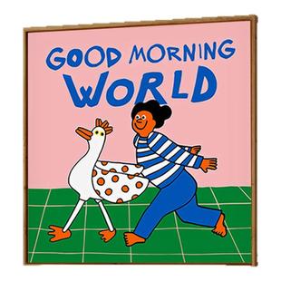 卡通斑点小狗儿童房黄色波普风插画装饰客厅玄关摆画装饰画芯自粘