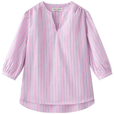 Marc O'Polo/MOP2025秋季新品100%全棉V领条纹半开襟女士衬衫上衣