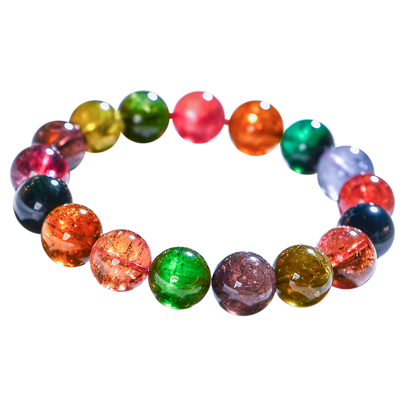 PLSTONE普琳丝天然水晶高端透巴西老矿糖果彩色碧玺手链手串女