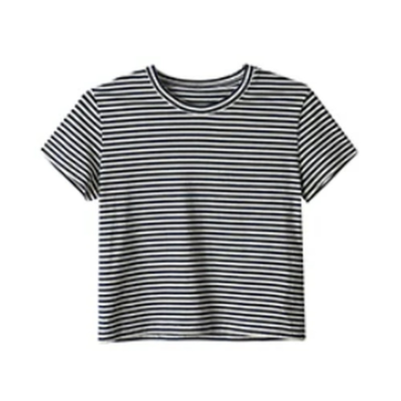 休闲弹力棉质条纹T恤女