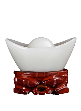 天然白玉元宝摆件招财进宝装饰品
