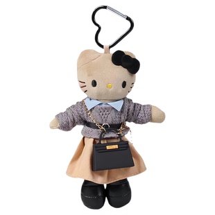 日本三丽鸥hello kitty针织连衣裙小香风黑皮长腿kt公仔玩偶挂件