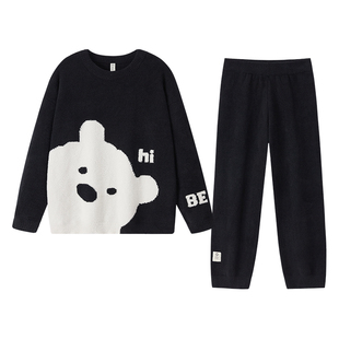 BE半边绒睡衣男款冬季冬装情侣冬天长袖女士家居服加绒加厚珊瑚绒