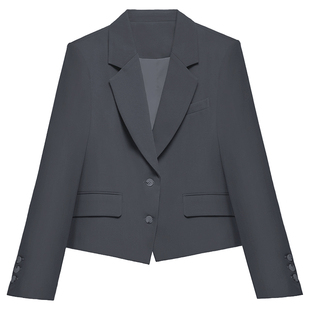 达佳诗灰色职业装女套装小个子面试正装职场通勤短款气质西装外套