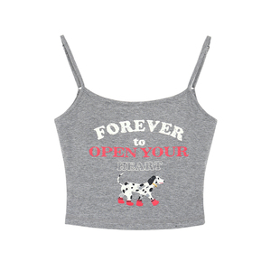 pusumede带胸垫印花吊带背心女夏季外穿辣妹短款弹力针织无袖上衣