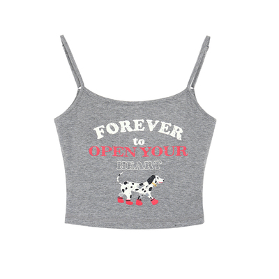 pusumede带胸垫印花吊带背心女夏季外穿辣妹短款弹力针织无袖上衣