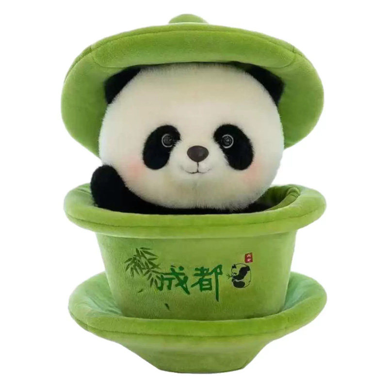 正版成都盖碗茶熊猫茶杯可爱毛绒公仔摆件旅游纪念品儿童女生礼物