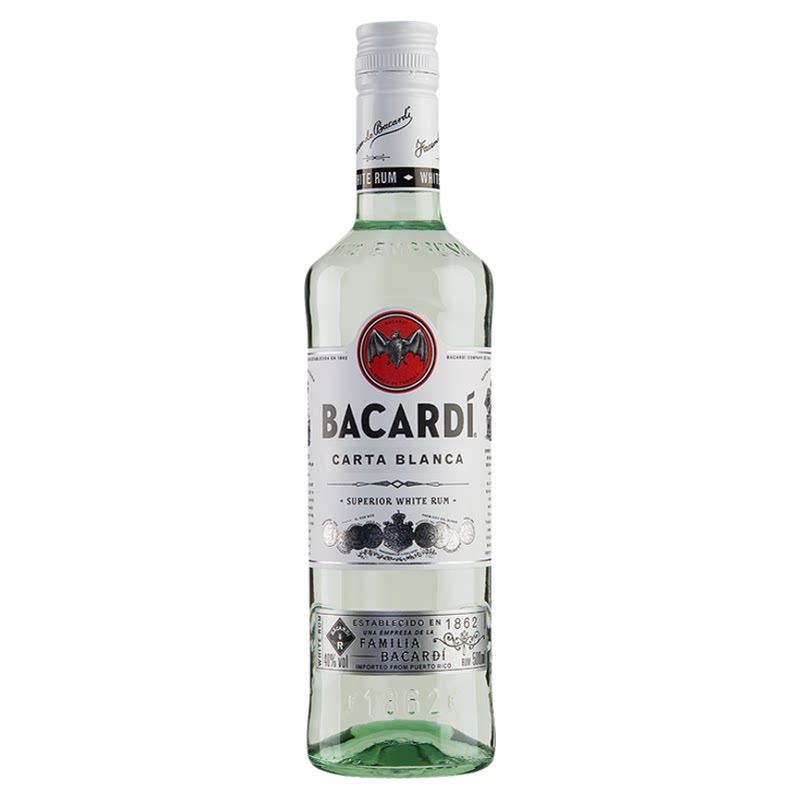 【百搭基酒】Bacardi百加得白朗姆酒500ml洋酒莫吉托基酒鸡尾酒